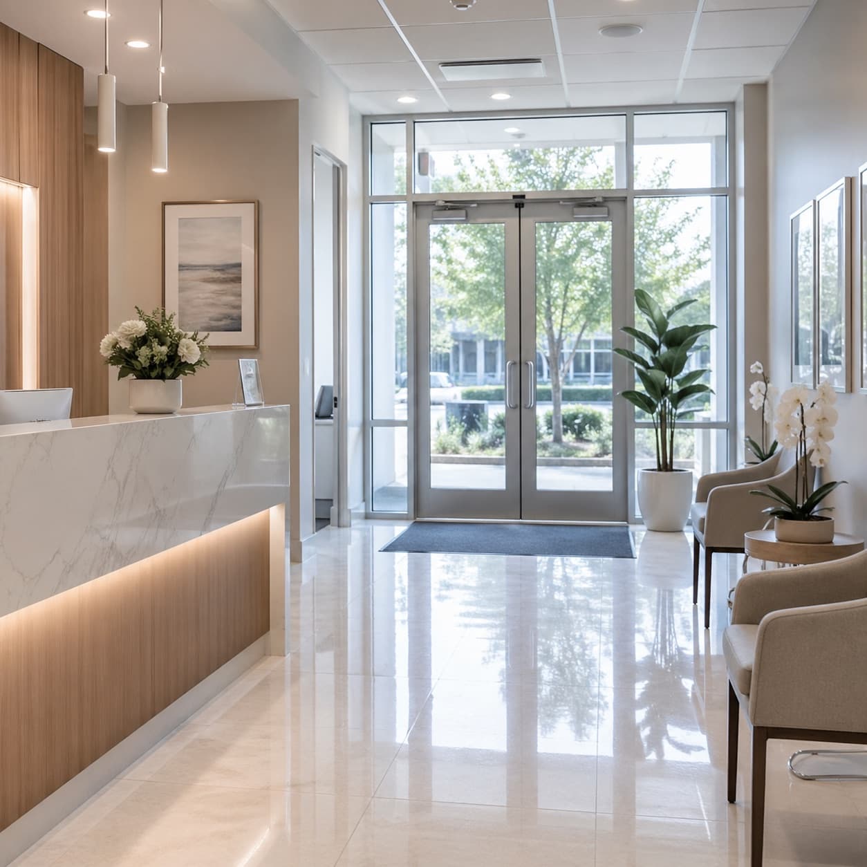 Modern clean office space with glass walls